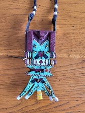 Collier Touareg Berbère Tabatière en Cuir Coloré Artisanat Ethnique Tribal