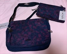 Kipling Nylon Shoulder Bag & Pouch Set Black Bordeaux MultiStorage Used