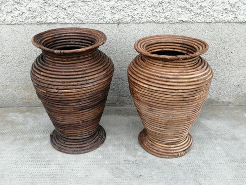 Paire vase rotin - , bambou