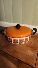 VIntage Austria Email enamel double handle floral casserole pot