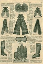 1869 Antique Fashion Engraving Wood Basket Gaiter Sneaker Magazine