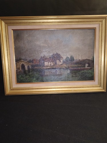 Tableau ancien huile rive - ancien,