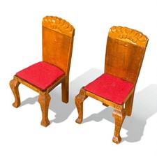 Lot 2 chaises miniatures bois tissu rouge vintage maison de poupée déco sculptée
