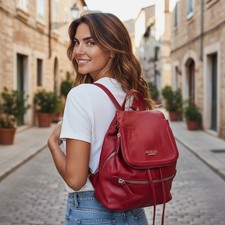 Guess Luxe by Marciano Genuine Leather Backpack Bag Sac Chunky Metal Zip Group