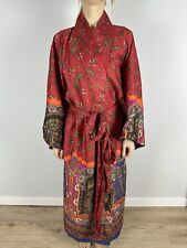 BASSETTI Italy Red Granfoulard Floral Paisley Polished Cotton Belted Kimono S/M