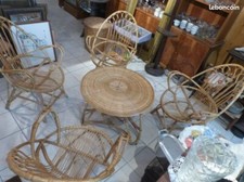 ACHETEUR FANTOME REMISE EN VENTE pur vintage superbe salon en rotin 5 pièces