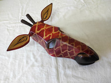 Statue Sculpture en Bois artisanal  Tête de GIRAFE 26 x 22 cm