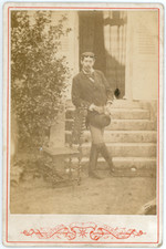 France, Versailles, man in riding outfit in front of the house, ca.1880, vintage 