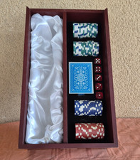 Poker Box with Chips, Dice and Cards - Wooden Case