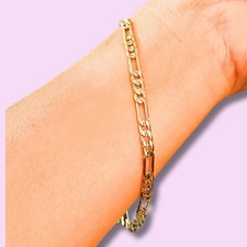 LifeTime Branded Dainty 24k Gold Filled Figaro Bracelet or Ankle Signed