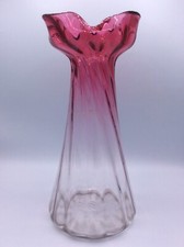 Grand vase à jacinthe verre soufflé coloré rose cranberry de Fenton Art Nouveau