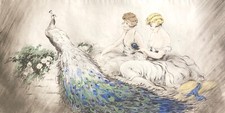 Art déco Jeunes filles au paon superbe estampe anonyme goût Louis ICART