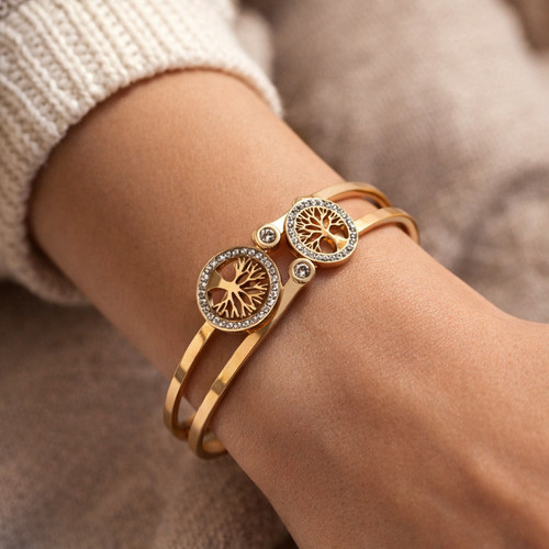 Bracelet jonc double - , arbre