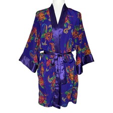 Vintage 80’s Victoria's Secret One Size Gold Label Satin Robe Floral Pockets