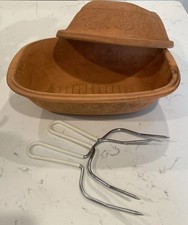 Romertopf #111 Terra Cotta Clay Baker Baking Oven Roaster Bay W-Germany Forks