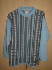 Pull BANANA MOON Femme Taille M Mixte Homme Gris Bleu 50% LAINE Rayures CHAUD