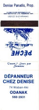 Depanneur Chez Denise, Peche, Odanak, Quebec, Canada Vintage Matchbook Cover
