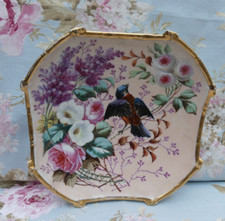 Paris porcelain plate Napoleon 3 bird roses 28cm diam XIXth French