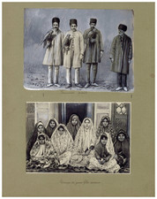 Persia, Persian Falconers and Group of Persian Girls Vintage Albumen