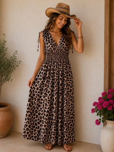 Robe longue léopard - , –