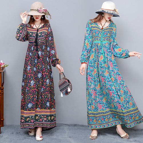 Femme floral robe longue - floral, coton