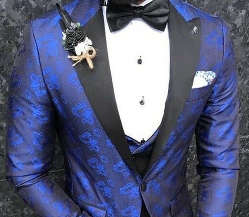 Designer bleu smoking fleurs - bleu,