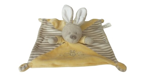 Doudou lapin plat blanc gris - ,