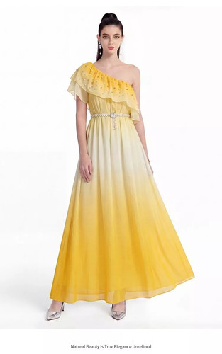 Robe longue monospalla jaune - longue,