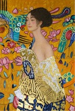 Signora con Ventaglio Gustav Klimt,Hand Painted Oil Painting Repro Canvas Wall A