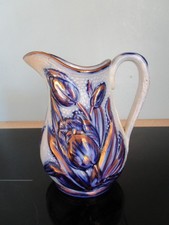 Antique James Dudson Tulips Small Ceramic Pitcher Decor Blue & Gilding