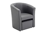 Vente-unique-Fauteuil cabriolet et pouf en simili gris
