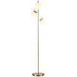 HOMCOM Lampadaire sur pied salon en métal doré avec