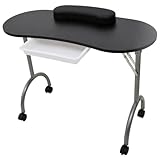 vidaXL Table à manucure pliable avec roulettes Noir