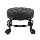 FURWOO Tabouret de sol rond bas en cuir synthétique