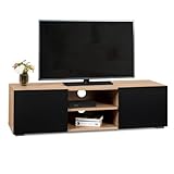 IDMarket - Meuble TV 113 cm ELI Bois Hêtre Portes Noires