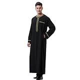 KRUIHAN Caftan à manches longues Thobe pour homme Noir