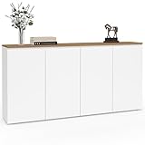 IDMarket - Buffet 160 cm Toby 4 Portes Blanc et Plateau