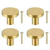 JIZZU Lot de 4 boutons de tiroir en laiton massif doré,
