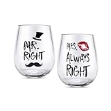 Lot de verres à vin sans pied Mr Right Mrs Always Right