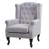 Mendler Fauteuil de Luxe Chesterfield Gris sans ottomane