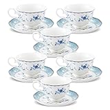 fanquare Lot de 6 tasses à thé et soucoupes à motif
