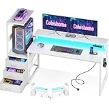 Coleshome Bureau Gaming avec éclairage LED et Prise