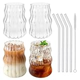 DENUOTOP Lot de 4 Fancy Verres à Eau avec Paille en