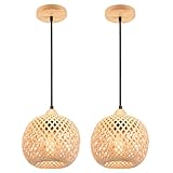 LIGKIN Lot de 2 Suspension en Bambou Tissage Lustre