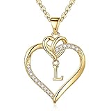 TINGN Collier en forme de cœur pour femme, Or argenté