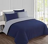 VISION Parure de lit réversible en flanelle bleu/gris,