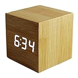ThreeH Réveil numérique,Cube Moderne en Bois Design