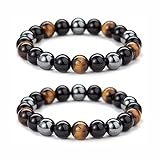 Oykrueats Lot de 2 bracelets œil de tigre et obsidienne