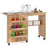 COSTWAY Armoire pour Machine à Coudre Pliante, Table