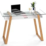 bonVIVO Bureau blanc avec plateau en verre et structure